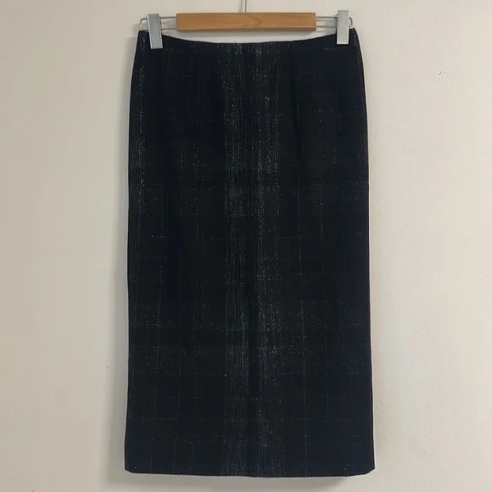 Alberta Ferretti sz42 black wool skirt, silver metallic threading throughout NWT